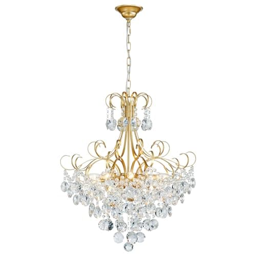 ANJIADENGSHI Crystal Chandelier, Modern K9 Crystal Pendant Light for Dining Room, Vintage Pendant Ceiling Fixture Lamp, 10-Lights Golden Chandelier Lighting for Kitchen Island, Living Room, Bedroom