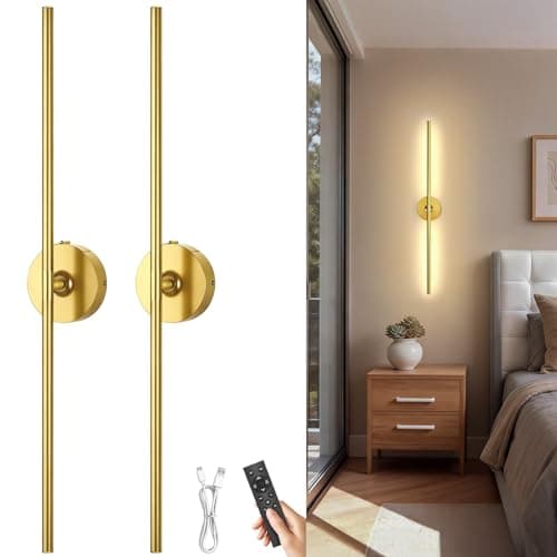 TOOWELL 32 Inch 10000mAh Rechargeable Wall Sconces - Set of 2 Battery Operated Wall Lights with Remote Control, Dimmable Wireless Sconces Wall Lighting for Living Room,Bedroom,Hallway,Mirror