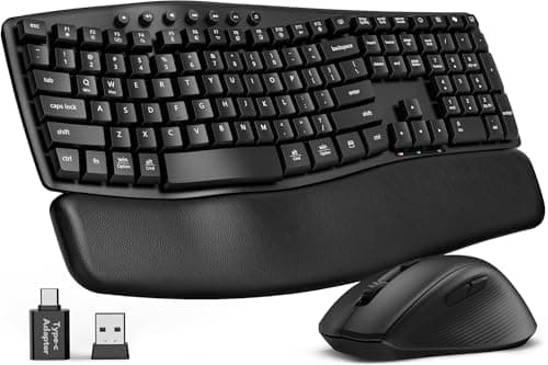 SABLUTE MA41 Wave Ergonomic Wireless Keyboard and Mouse Combo, Quiet Full-Size Keyboard with Padded Palm Rest, 30dB Silent Typing, USB-A & USB-C Receiver for Office, PC, Laptop, Mac