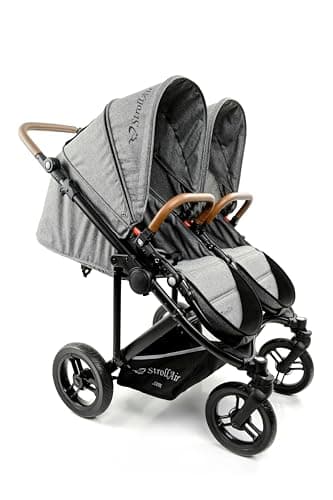StrollAir TWIN WAY: Side by Side Twin Double Stroller - Perfect for twins and Toddler and Newborn; Independently Reversible Seats, Large Canopy; Lightweight All Terrain, Adjustable Baby Carrier - Five Point Harness, Lockable Swivel Wheels, Luxurious Design