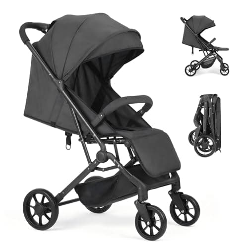 Travel Stroller, Lightweight Compact Baby Stroller for Airplane with One-Hand Fold, Multi-Position Recline, Canopy, 4 Wheel Suspension, Storage Basket