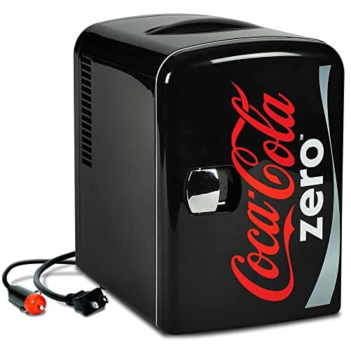 Coca-Cola Diet Coke 4L Mini Fridge Cooler/Warmer 12V DC 110V AC 6 Can Portable Personal Travel Refrigerator for Snacks Drinks Cosmetics Desk Home Office Dorm Gray with Chrome Accents Made In Canada