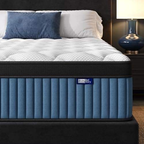 BedStory King Mattress Firm, 12 Inch Hybrid Individually Pocket Spring Mattress with Gel Memory Foam, King Size Mattresses in a Box for Lumbar Support ＆ Pressure Relief, CertiPUR-US Certified