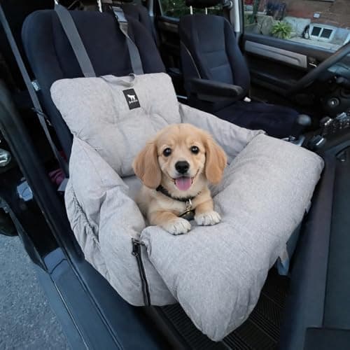 JACKO & CO – Premium Dog Car Seat – Safe & Cozy Travel Bed Carrier for Small Dogs, Puppies, Cats, Pets, Clip-On Leash, Storage Pockets, Water-Resistant, Machine Wash (Standard, Grey Small (1-25lbs)