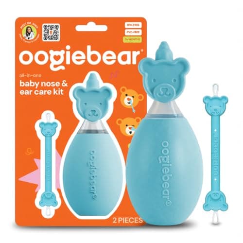 oogiebear Bear Pair — The Safe Baby Booger Cleaner and Nose Sucker Duo | Bulb Aspirator and 2-in-1 Nose and Ear Wax Cleaner | Latex and BPA Free - Blue