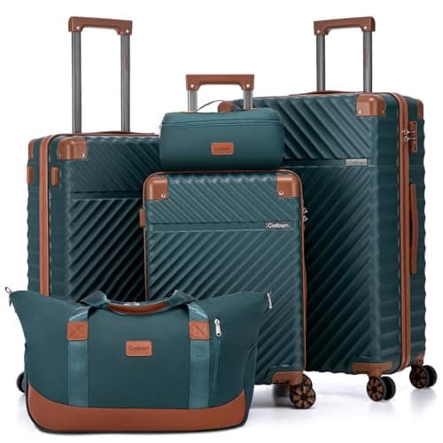 Cosbarn Luggage Sets 5 Piece with TSA Lock Spinner Wheels, Unisex Hard Case ABS Suitcase Set, Hardshell Lightweight Waterproof Travel Hardside Suitcases with Wheels for Women Men, DarkGreen, 5 Piece