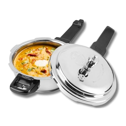 Vinod Stainless Steel Pressure Cooker 3.7 Qt | Also use as Deep Fry pan | Sandwich Bottom| Stovetop Pressure Cooker | Induction and Gas Stove Friendly | | ISI and CE Certified | Silver
