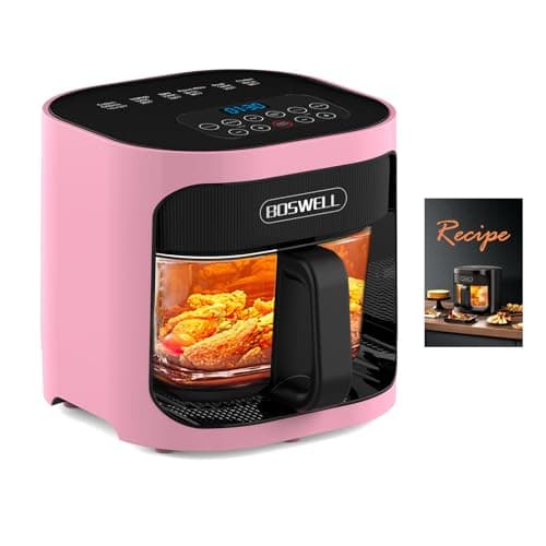 BOSWELL 4.5QT Glass Air Fryer, 6-IN-1 Preset Menue Air Fryer, Dehydration, Digital Touch Screen, 97% Less Oil, Low Noise, Non-Stick and Easy To Clean