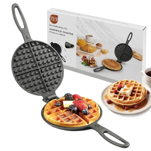 7 Inch Round Cast Iron Waffle Iron Plant Oil Care Two Piece Hinged Non Electric Waffle Maker for Indoor and Outdoor Picnics