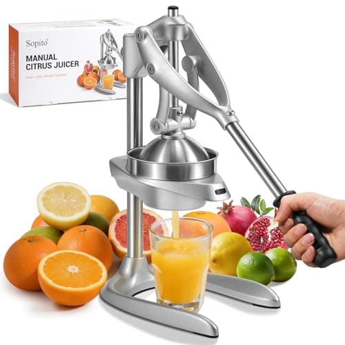 Manual Juicer, Sopito Effortless Orange Juicer Squeezer Professional Safety Stainless Steel Hand Press Juicer for Citrus Lemon Lime Grapefruit, Easy to Clean with Brusher