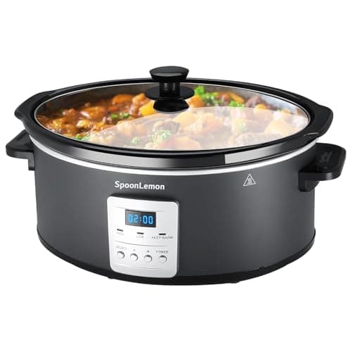 7QT 280W Electric Slow Cooker, Digital 20H Timer & 3-Level Heat Settings, Oval Ceramic Inner Pot, Black, for Family Dinners