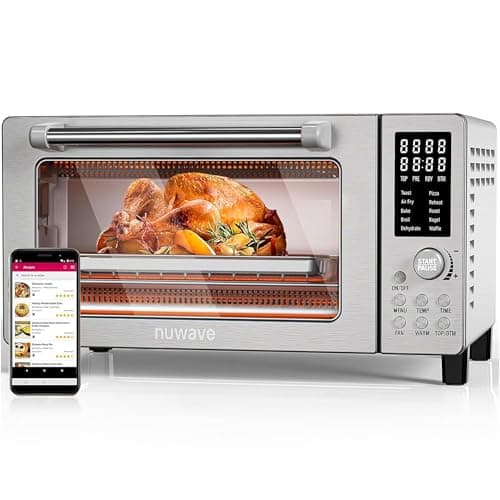 Nuwave Bravo Air Fryer Toaster Smart Oven, 12-in-1 Countertop Convection, 1800 Watts, 21-Qt Capacity, 50°-450°F Temp Controls, Top and Bottom Heater Adjustments 0%-100%, PFAS Free, Stainless Steel