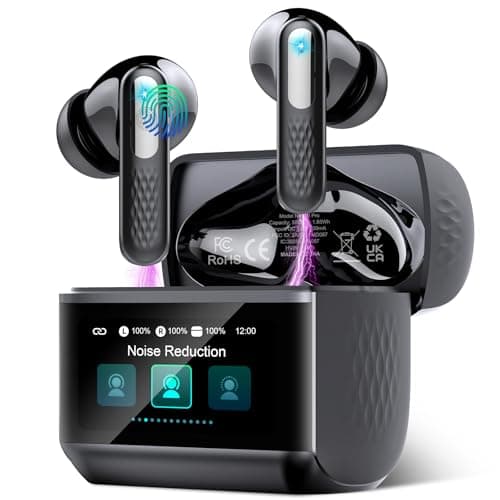 Wireless Earbuds, 2026 New Bluetooth 5.4 Ear Buds with Multifunctional Touch Screen, Bass Stereo Sound, ANC/ENC Noise-Canceling MIC, IPX7 Waterproof, 48H Bluetooth Earphones with 5 EQ Modes, Black