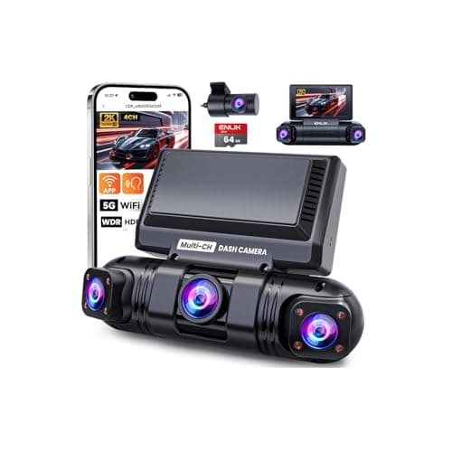 ENLIK Dash Cam Front and Rear Camera 360° View 4 Channel Dashcam for Cars, QHD 2K+1080P*3 Car Dash Camera with 64GB Card, 5G WiFi &APP Control, Night Vision/G-Sensor, 24H Parking Mode