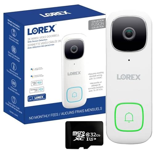 Lorex 2K Wired Wi-Fi Video Doorbell | 32GB Local Storage, No Monthly Fees | Person Detection | Colour Night Vision | -20°C to 50°C Operating Range | 2-Way Talk | IP65 Weatherproof | Proudly Canadian