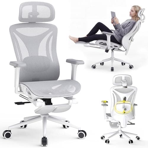 CYKOV Ergonomic Office Chair with Footrest - Adjustable Lumbar Support & Headrest, 90-160° Reclining Mesh Back Computer Chair - Home Office/Gaming, 150kg Capacity
