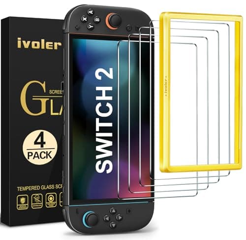 ivoler 4-Pack Screen Protector Tempered Glass for Nintendo Switch 2 Model 2025 with [Alignment Frame] Accessories Transparent HD Clear Anti-Scratch Screen Protector for Nintendo Switch 2, 7.9-Inch