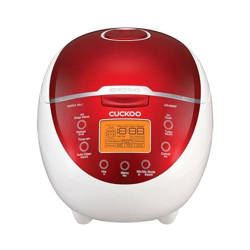 CUCKOO Rice Cooker 6 Cup Uncooked / 12 Cup Cooked, Classic Fuzzy Logic Rice Cooker Small with Delay Timer & Keep Warm Setting, Versatile Food Steamer for Cooking, Non-Stick Inner Pot, Red (CR-0655F)