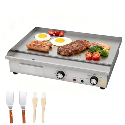 MOOTACO 21"Commercial Electric Griddle,1500W Countertop Flat Top Griddle with Timer, Teppanyaki Stainless Steel BBQ Grill for Restaurant Kitchen