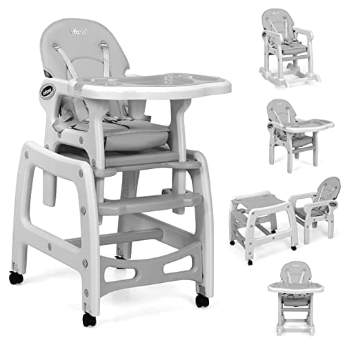 INFANS 5 in 1 Baby High Chair, Convertible Toddler Table Set, Rocking Chair, Multi-Function Seat with Lockable Universal Wheels, Adjustable Seat Back, Removable Trays