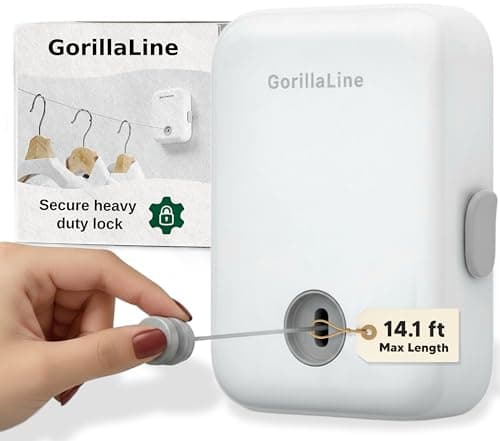 GorillaLine - Retractable Clothesline Indoor Outdoor Clothes Line - Heavy Duty Clothes Drying Laundry Line - Wall Mounted Drying Rack - Air Dry Clothing