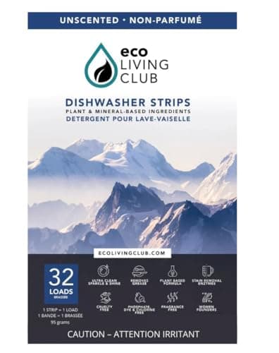 Dishwasher detergent strips sheets unscented lightweight plastic free