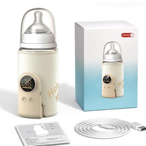 Portable Bottle Warmer for Travel, Cordless Baby Bottle Warmer with Real-Time Display, 6 Temp Settings, Fits Most Baby Bottles, Waterless Heating for Breastmilk and Formula, 6000mAh