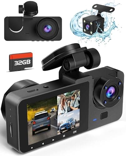 Dash Camera for Cars, 4K Dash Cam Front and Rear, Triple Car Camera with 32GB Card,Built-in IR Night Vision,2.0'' IPS Screen,170°Wide Angle,WDR,HDR,G-Sensor,24H Parking Mode, Loop Recording