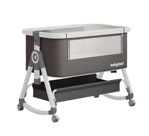 XAOYAO 3 in 1 Bedside Bassinet, Portable Baby Crib with 6 Adjustable Heights, Breathable Mesh Newborn Sleeper with Wheels & Storage Basket, Grey