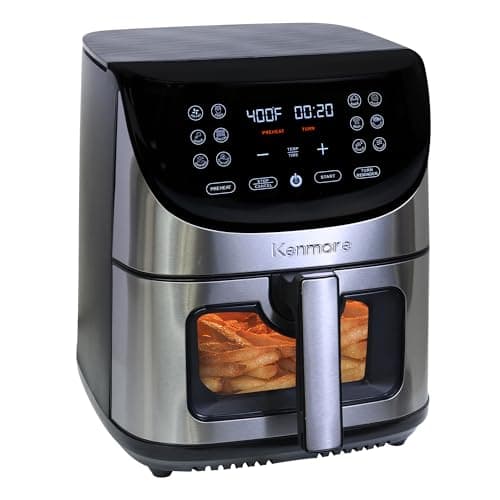 Kenmore 8 Qt Air Fryer 1700W 12 Presets Digital Touch Screen Stainless Steel Family Size Nonstick Basket Easy Cleanup Dishwasher Safe OilLess Cooking