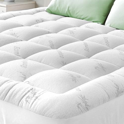 Bamboo Mattress Topper Queen Size - Thick Cooling Breathable Pillow Top Mattress Pad for Back Pain Relief - Deep Pocket Topper Fits 8-20 Inches (60x80 Inches, White)