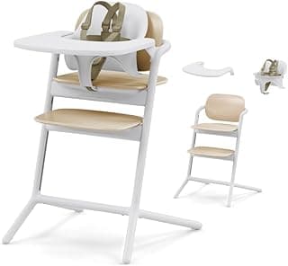 Cybex LEMO 2 Convertible High Chair, 3-in-1 Set, Grows with Child up to 209 lbs, One-Hand Height and Depth Adjustment, Anti-Tip Wheels Safety Feature - Sand White