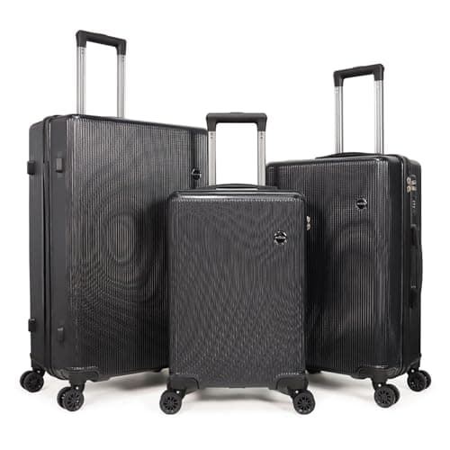 Aklsvion Hardside Luggage Set, 3 Piece, ABS + PC Material, 20/24/28 Inch Suitcase Set with Wheels (Black)