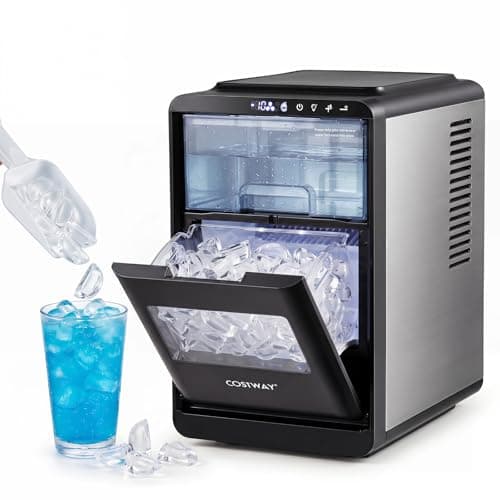 COSTWAY Crescent Ice Maker Countertop, 26 Lbs/24H Ice Machine with 16 Crescent Cubes in 15 Mins, Self-Cleaning, 11 Ice Thickness Levels, Timer, Scoop and Basket for Home Office Party Bar, Grey