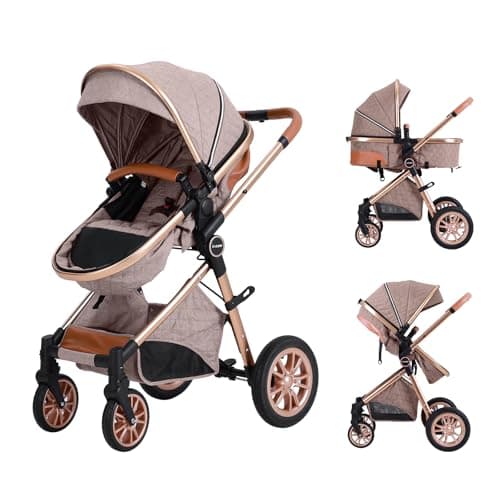 Cochildor DuraFlex 2-in-1 Baby Stroller, Foldable Travel Stroller for Newborn to Toddler, Convertible Stroller with All-Terrain Wheels and UPF 50+ Canopy, Khaki