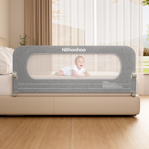 NBHOOHOO Toddler Bed Rail 59 Inch - Foldable Swing Down Bed Rails for Toddlers, Gap Free Double Crossbar Safety Bed Guard Rail for Kids, No Tool Install Fence for Twin Full Queen King Beds, Grey