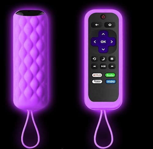 Remote Case for Roku Express/Streaming Stick/Premiere - Silicone Remote Cover for TCL Hisense Roku TV Remote Skin Smart TV Anti Slip Remote Sleeve with Loop Protective Cover - Glow Purple