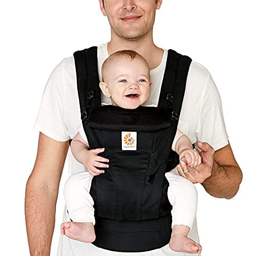 Ergobaby All Carry Positions SoftTouch Cotton Baby Carrier with Enhanced Lumbar Support (7-45 lb), Omni Dream, Onyx Black