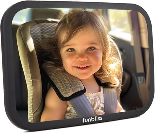 Funbliss Baby Car Mirror Safely Monitor Infant Child in Rear Facing Car Seat,Car Mirror Baby Rear Facing Seat，No Assembly Required, Safer Shatterproof