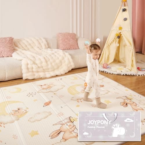 Baby Play Mat,71x59 Inch Foldable Play Mats for Babies and Toddlers,Waterproof & Anti-Slip Portable Baby Floor Mat for Tummy Time,Baby Mat for Floor with Travel Bag (Rabbit-59x71x0.4 IN)