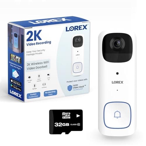 Lorex 2K Wi-Fi Battery-Operated Video Doorbell | Included 32GB MicroSD | Colour & IR Night Vision | Person Detection | 2-Way Talk | Nightlight | Siren | IP65 Weatherproof | White