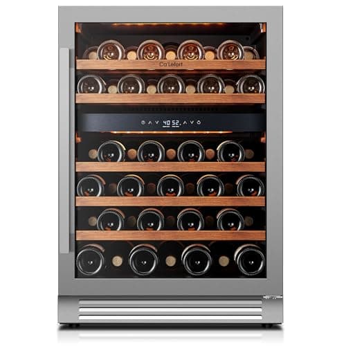 Ca'Lefort Wine Fridge & Cooler - 24 Inch 46 Bottle Wine Cooler Refrigerator, 5-18°C Dual Zone Wine Refrigerator Glass Door, 3 LED Built-in or Freestanding Fridge for Home/Bar/Kitchen (5.65 cu.ft)