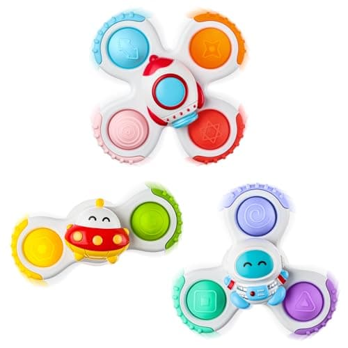 lisfiva Pop Fidget Suction Cup Spinner Toys, Newborn Toddler Infant Toys for 1 2 3 Year Old Baby Boys Girls Gifts, Baby Sensory Bath Shower Pool High Chair Travel Seat Outdoor Water Toys 12-18 Months