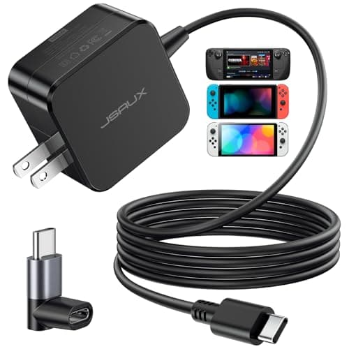 JSAUX 45W USB-C Wall Charger for Steam Deck Charger with 5FT Cable Type C PD 3.0 Fast Charger USB C Power Compatible with Steam Deck/Switch/OLED, iPhone 17&16&15 Series, Samsung S25/S24, iPad