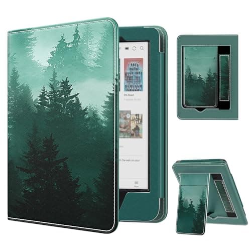 MoKo Case for 6" Kobo Clara BW/Colour / 2E, Slim PU Shell Cover Case with Auto-Wake/Sleep for Kobo Clara, Card Slot & Hand Strap & Foldable Stand, Green Forest