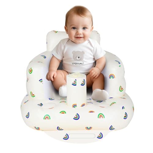 AirSwim Inflatable Baby Seat, Inflatable Baby Chair for Babies 3 Months and Up, Summer Blow Up Chair with Built in Air Pump, Infant Floor Seats for Learning to Sit, Palying, Camping, Rainbow