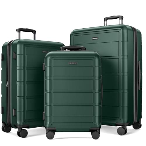 SHOWKOO Full PC Hardshell Luggage Sets Durable Expandable Hardside Suitcase with Double Spinner Wheels TSA Lock 3pcs, ArmyGreen, 20in24in28in