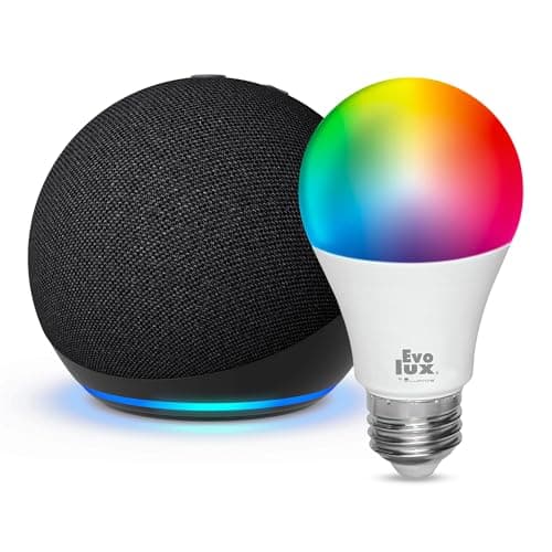 Amazon Echo Dot (newest model) + Evolux Smart Bulb, Designed for Alexa+, Charcoal