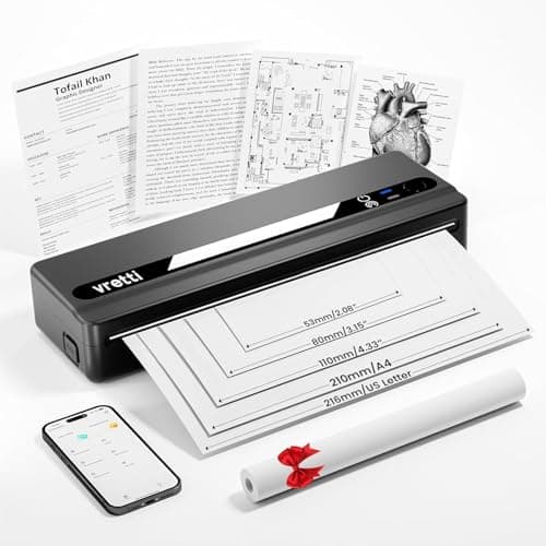 vretti Portable Thermal Printer, PB821 Wireless Bluetooth Printer Compatible with Phone & Laptop, for Business, Office, Home, Travel, Inkless Printer Supports 8.5" x 11" US, Black