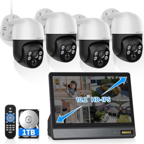 (2026 Updated) 4K PoE PTZ Security Camera System, 4 Outdoor PTZ Cameras, 8CH NVR with 10.2" IPS Display, 130° Wide Angle, AI Human Detection, PIR Motion, 2-Way Audio, IP66, Free App, 1TB HDD